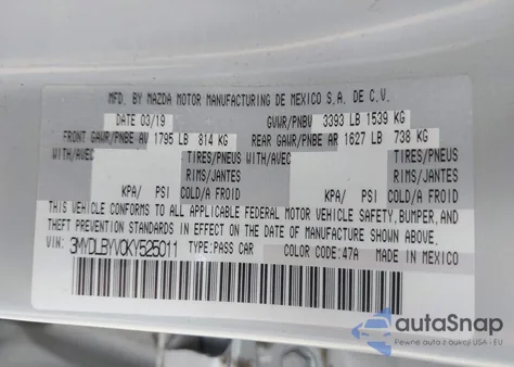 2019 Toyota Yaris L z USA, uszkodzony, nr VIN 3MYDLBYV0KY525011